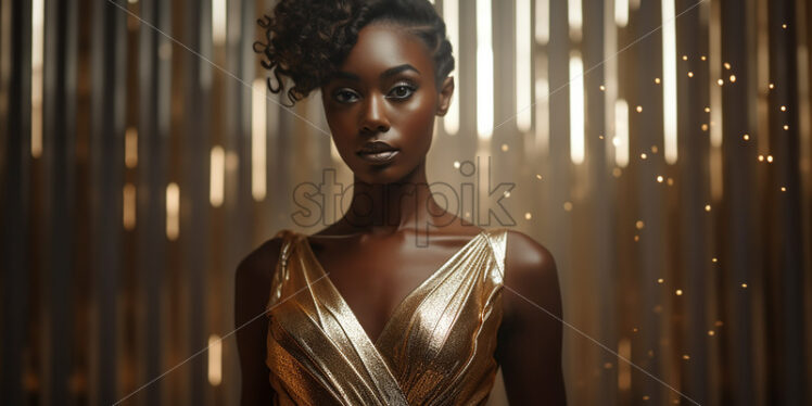 An afro woman in a golden dress - Starpik Stock