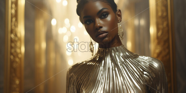 An afro woman in a golden dress - Starpik Stock