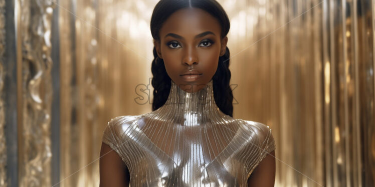 An afro woman in a golden dress - Starpik Stock