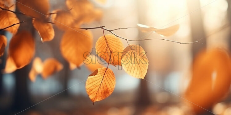 An autumn landscape with yellow leaves in a forest - Starpik Stock