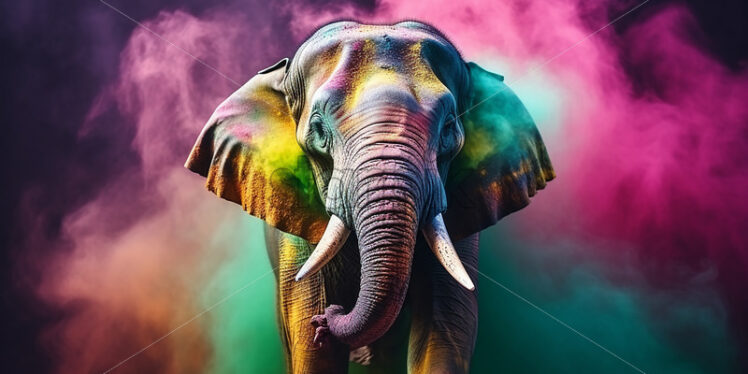 An elephant at a festival of colors in India - Starpik Stock