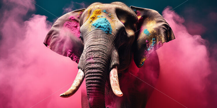 An elephant at a festival of colors in India - Starpik Stock