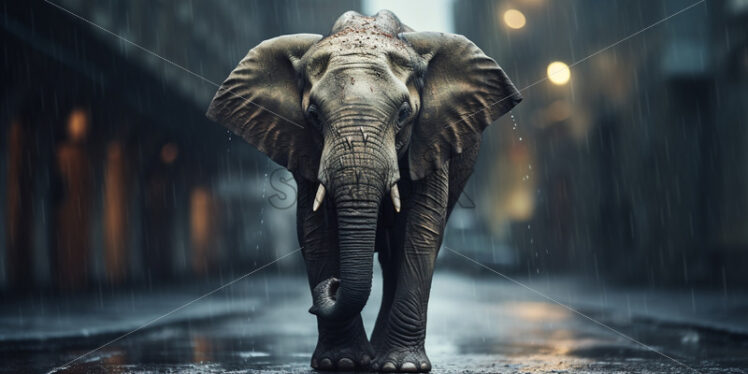 An elephant in the rain - Starpik Stock