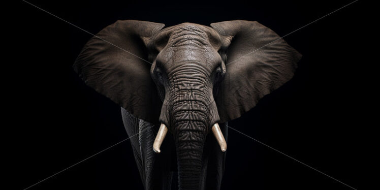 An elephant on a black background, front view - Starpik Stock