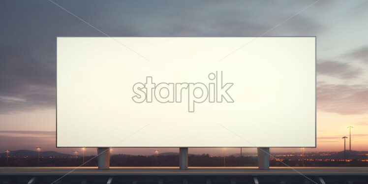 An empty billboard, against the background of a city at sunset - Starpik Stock