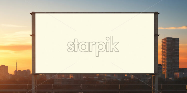 An empty billboard, against the background of a city at sunset - Starpik Stock