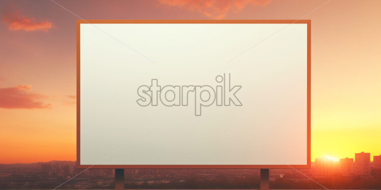 An empty billboard, against the background of a city at sunset - Starpik Stock