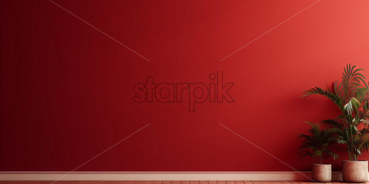 An empty red room with a plant - Starpik Stock