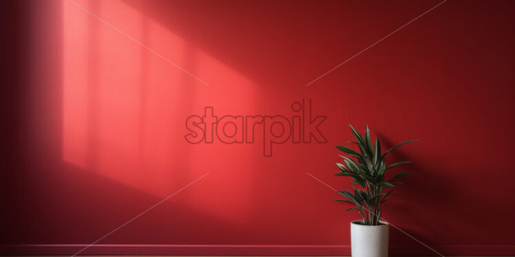 An empty red room with a plant - Starpik Stock