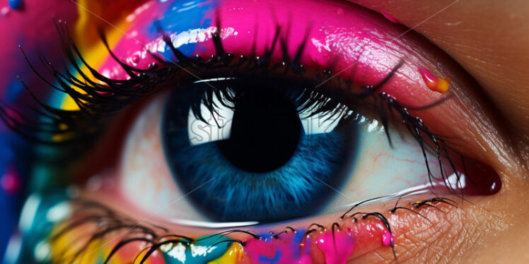 An eye with colorful paint splash close ups - Starpik