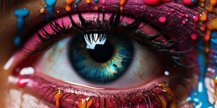 An eye with colorful paint splash close ups - Starpik