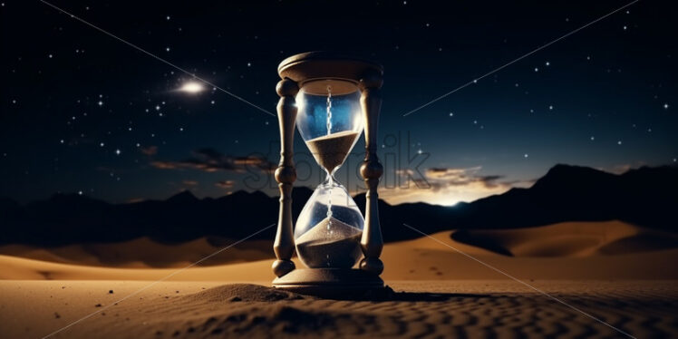 An hourglass in the sand against the background of a starry sky - Starpik Stock