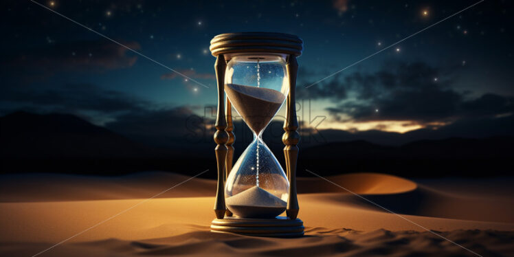 An hourglass in the sand against the background of a starry sky - Starpik Stock