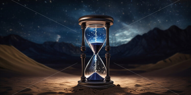 An hourglass in the sand against the background of a starry sky - Starpik