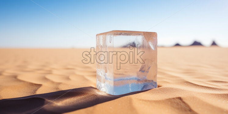 An ice cube in a desert on the sand - Starpik Stock