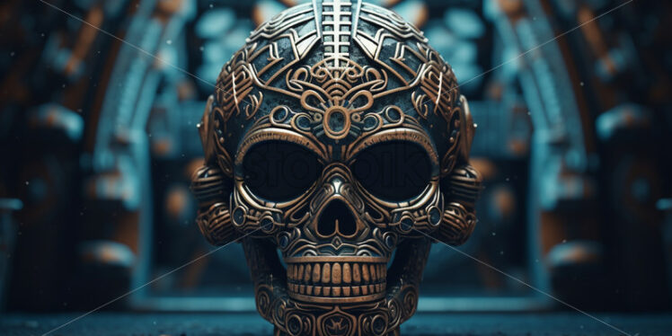 An illustrated skull in Aztec style - Starpik Stock