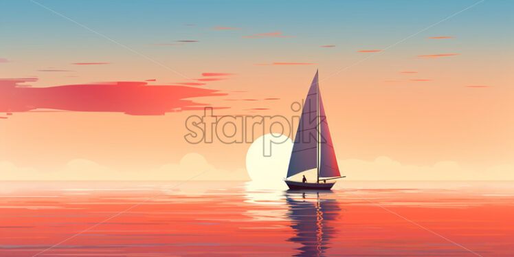 An illustration of a sailboat in the sea, flat art style - Starpik Stock