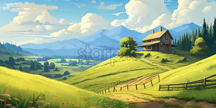 An illustration with a farm created in 2d software - Starpik Stock