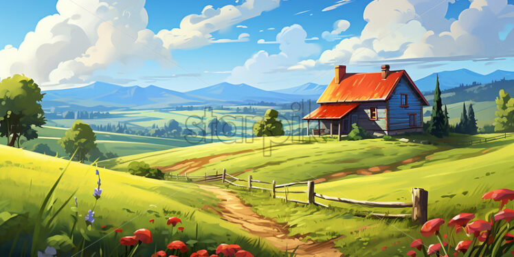 An illustration with a farm created in 2d software - Starpik Stock