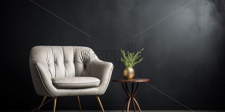 An ivory armchair with a thin wall in the background - Starpik Stock