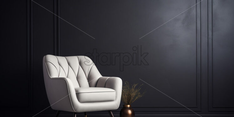 An ivory armchair with a thin wall in the background - Starpik Stock