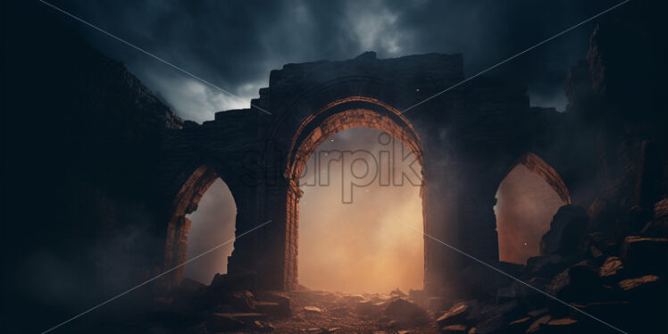 An old arch, with rays of light behind - Starpik Stock