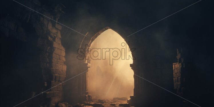 An old arch, with rays of light behind - Starpik Stock