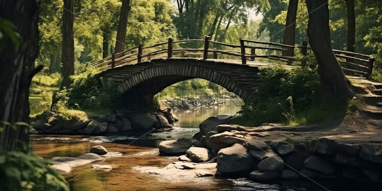 An old bridge in an old forest - Starpik Stock