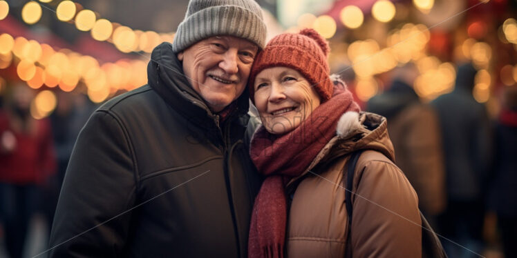 An old couple at a Christmas market portrait - Starpik Stock