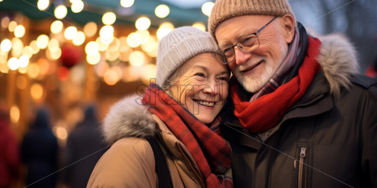 An old couple at a Christmas market portrait - Starpik Stock