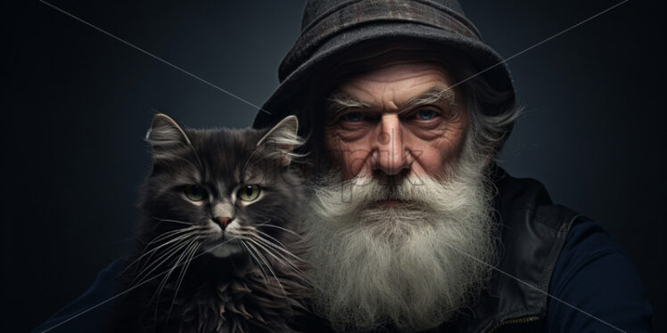 An old man with a cat - Starpik Stock