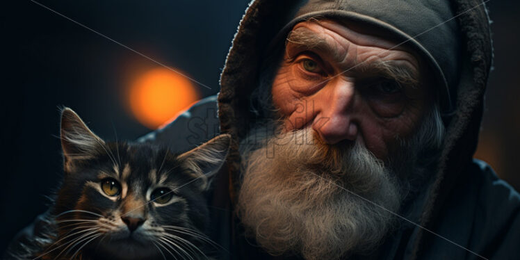 An old man with a cat - Starpik Stock