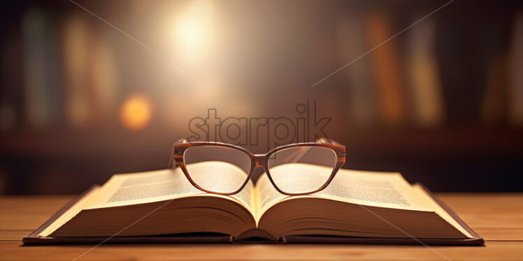 An open book with glasses on it - Starpik Stock