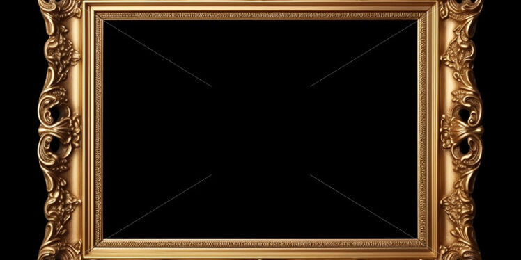 An ornate golden frame on a black background - Starpik Stock