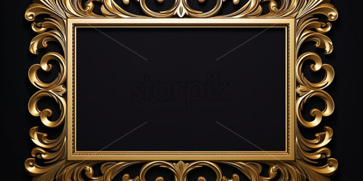 An ornate golden frame on a black background - Starpik Stock