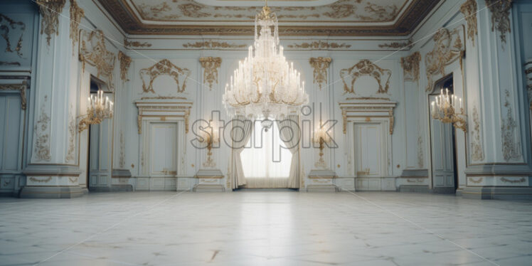 An ornate room with white walls and a marble floor - Starpik Stock