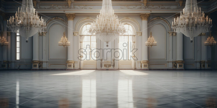 An ornate room with white walls and a marble floor - Starpik Stock