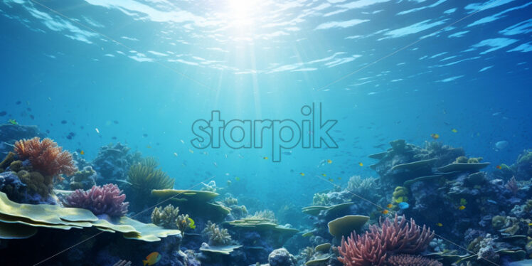 An underwater panorama with a coral reef - Starpik Stock