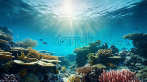 An underwater panorama with a coral reef - Starpik Stock