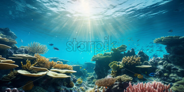 An underwater panorama with a coral reef - Starpik Stock
