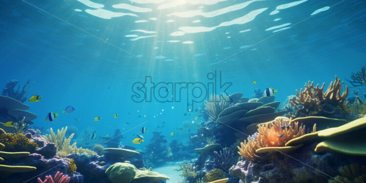 An underwater panorama with a coral reef - Starpik Stock