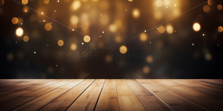 An wood empty floor with bokeh light effect in the background - Starpik Stock