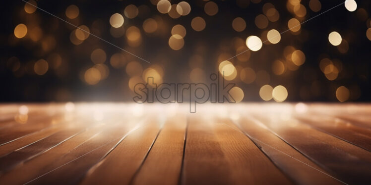 An wood empty floor with bokeh light effect in the background - Starpik Stock