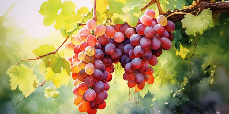 Apple grapes in watercolor in summer in the garden - Starpik Stock