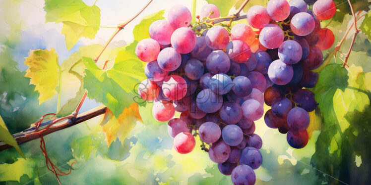 Apple grapes in watercolor in summer in the garden - Starpik Stock