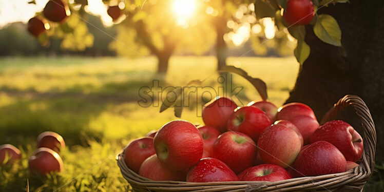 Apples in a basket in an orchard - Starpik Stock