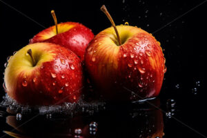 Apples with splashes of water on them on a black background - Starpik