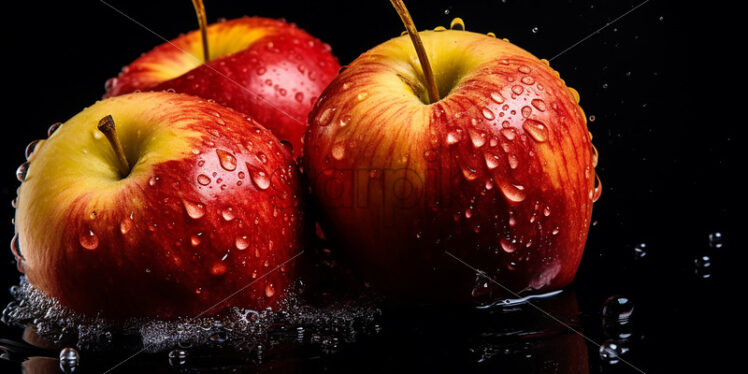 Apples with splashes of water on them on a black background - Starpik