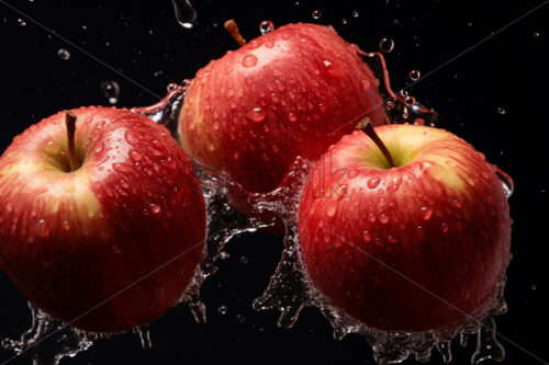 Apples with splashes of water on them on a black background - Starpik