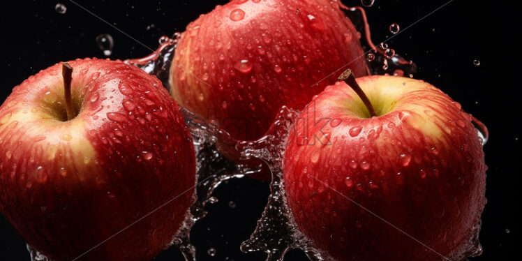 Apples with splashes of water on them on a black background - Starpik